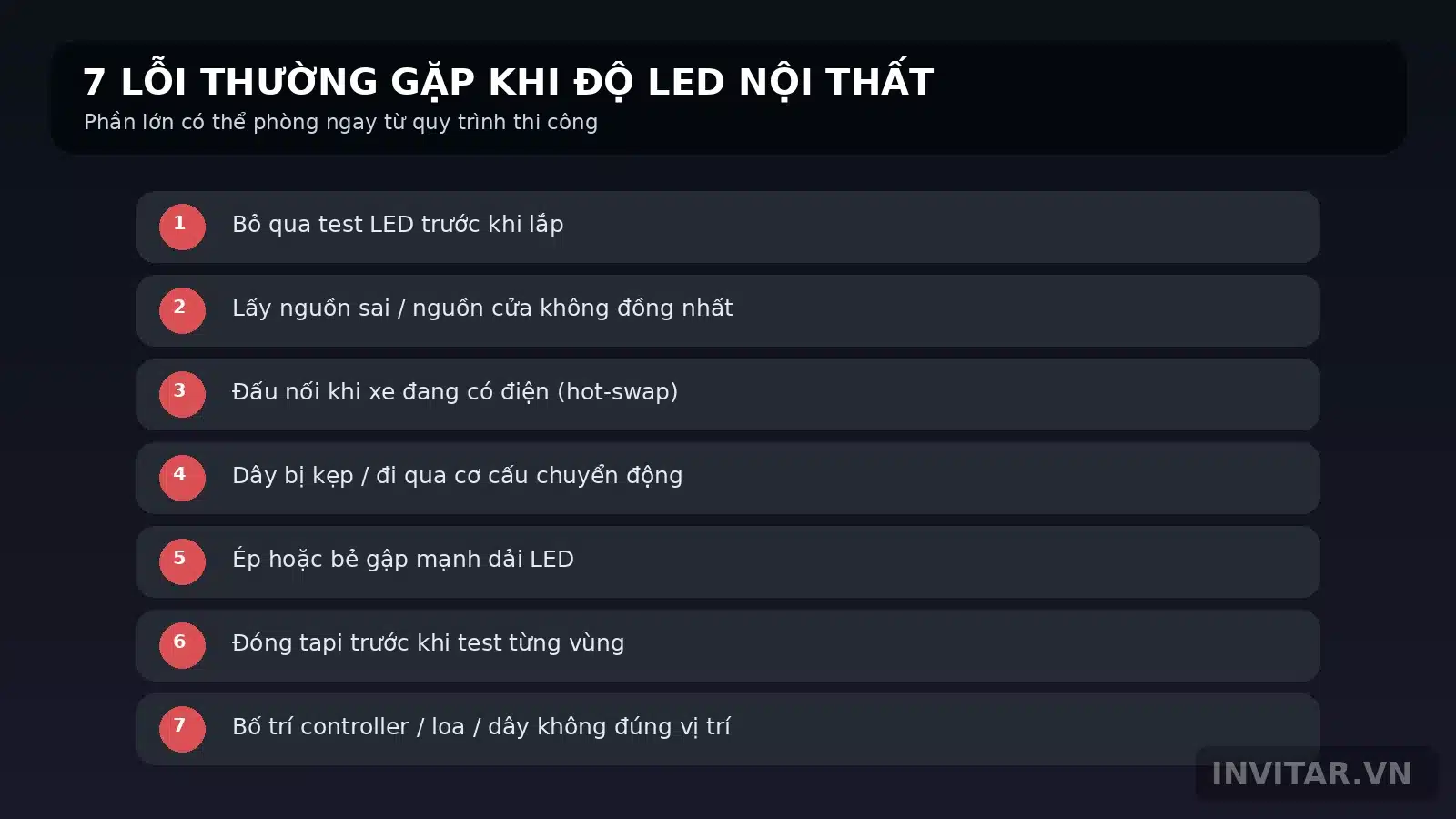 Infographic 7 lỗi thường gặp khi lắp LED nội thất ô tô