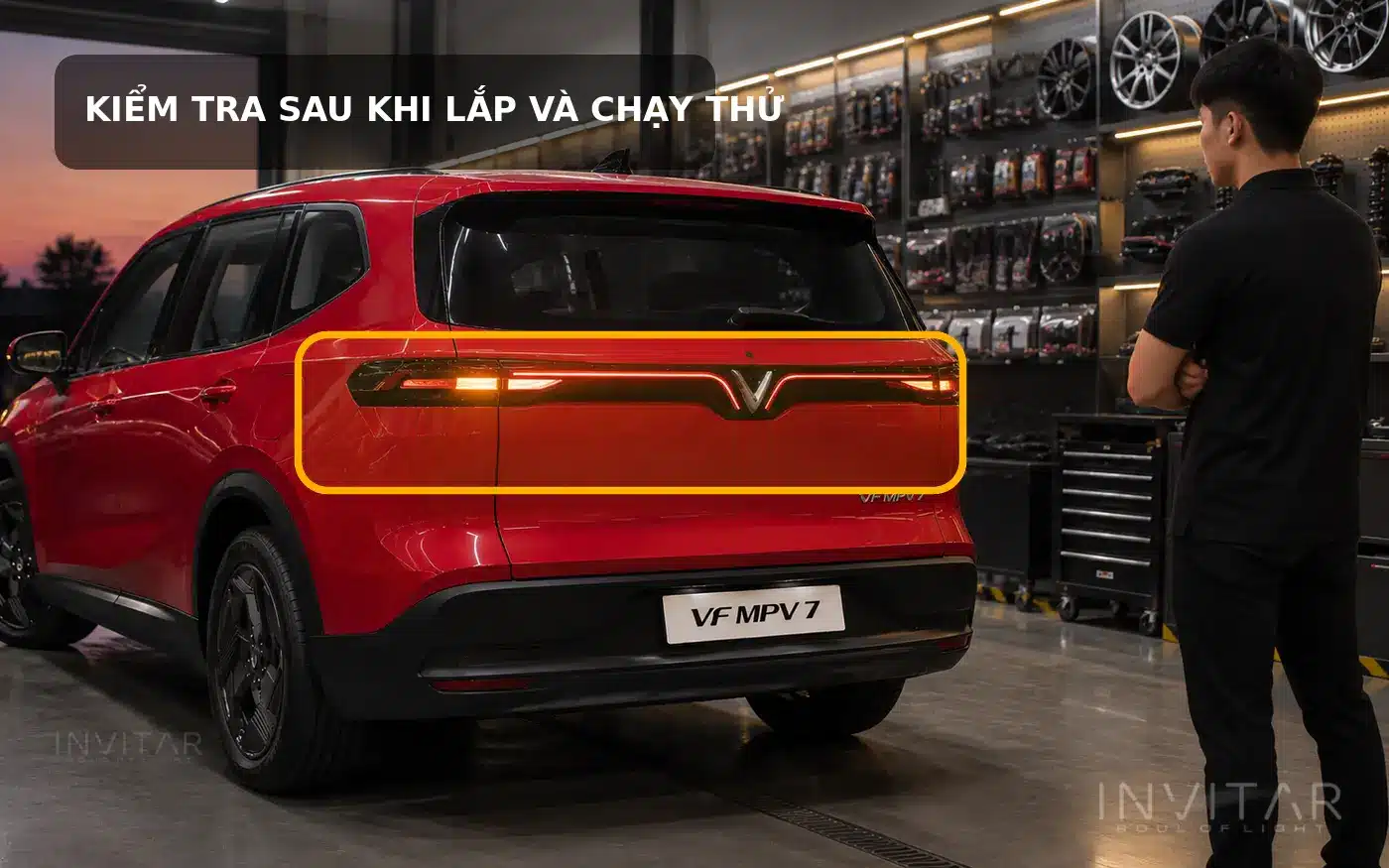 VF MPV 7 kiểm tra đèn hậu và module sau khi lắp